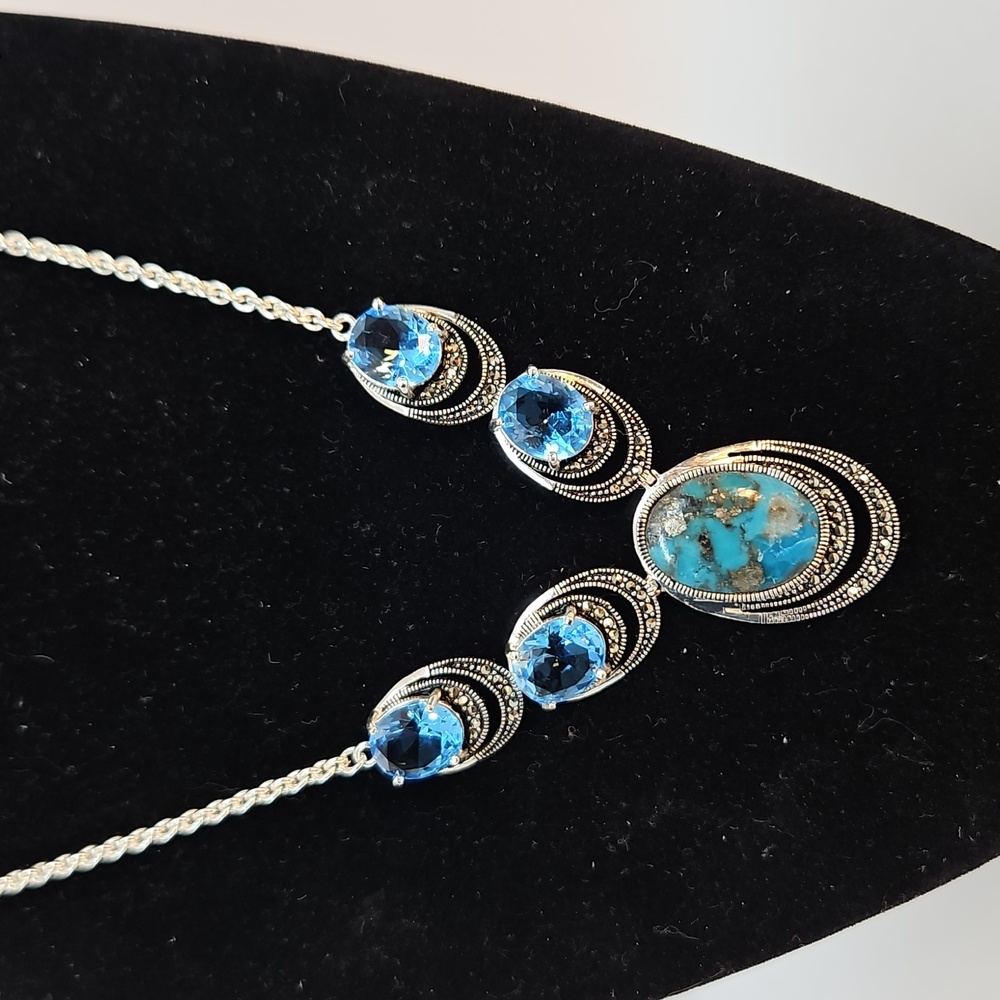 La Vieux Turquoise and Swarovski Marcasite Necklace